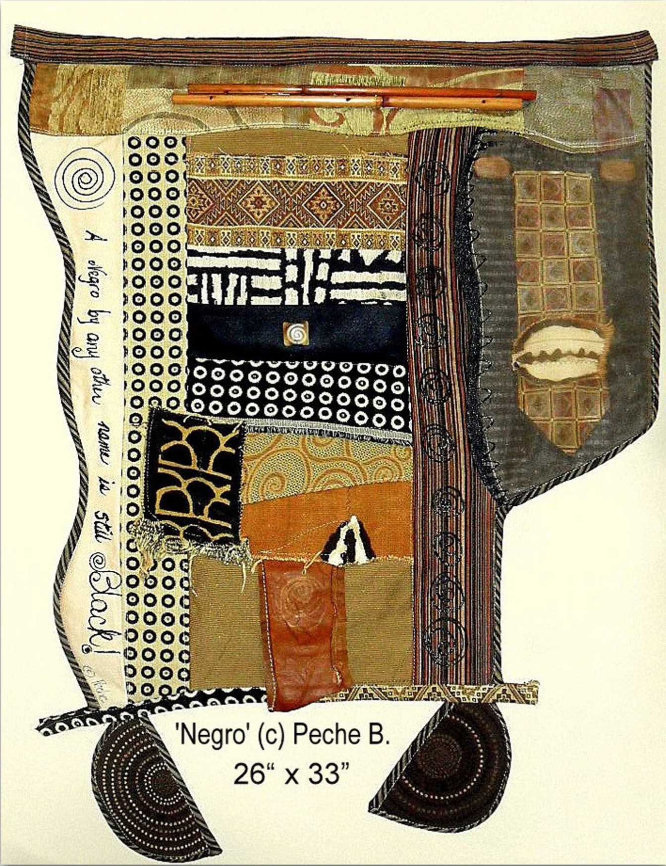 Negro, Earth-Toned African American Art Quilt, 24 x 33in