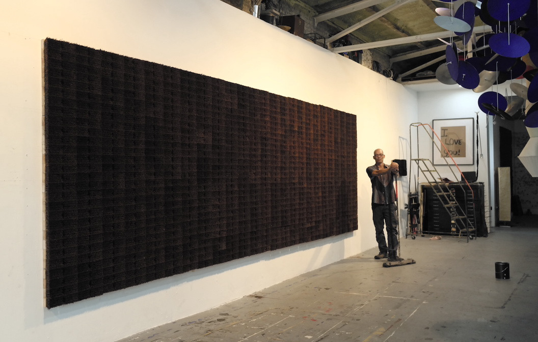 Big Brown Peace, Brushes, 76 x 252 x 3 in, 2019