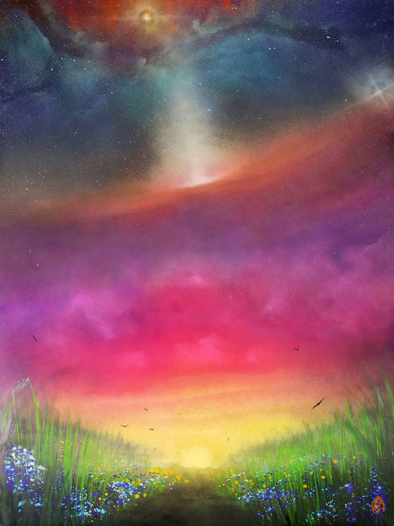 Primrose Path, Spray Paint on Wood Board, 25 x 35 in