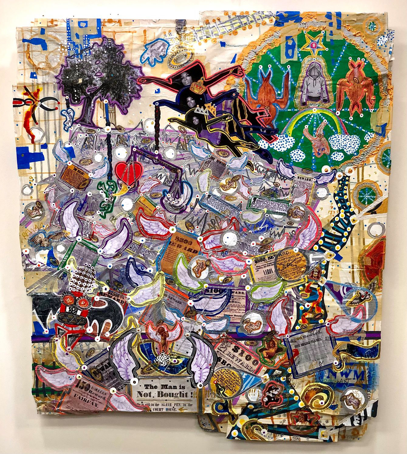Anthony Smith Jr, Ollie Jean's Hymn to Lost Black Boys (All Hoodies Go To Heaven, Taste the Rainbow), 30 x 34 inches, mixed media, 2021