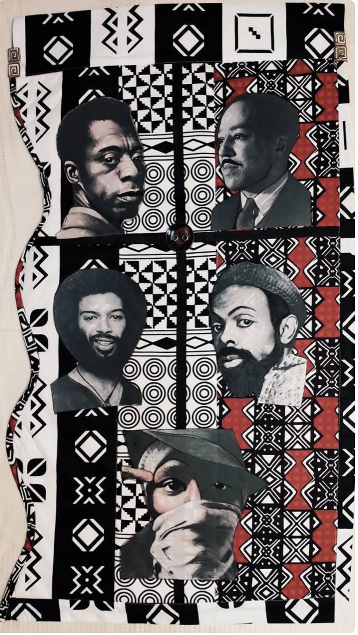 Fiber Art Quilt Wallhanging featuring Five Famous Male African American Poets, 20.5 x 36.5 in