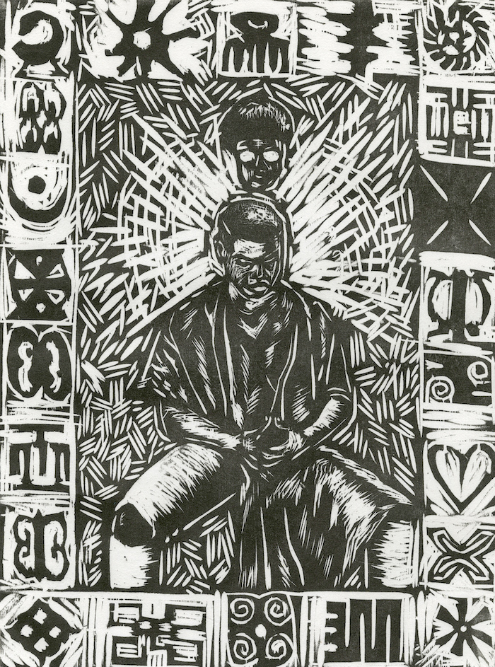 Kymble Clark, mmeredane pt.1, Woodcut, 12x9 in, 2018