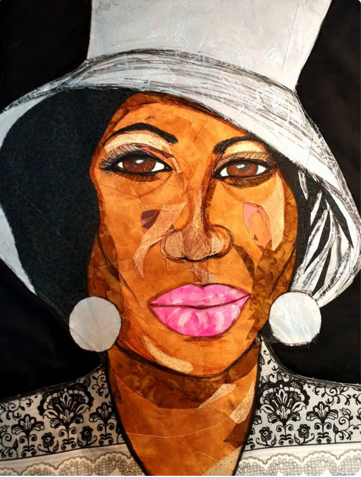 Aretha - Respect, Fiber Art Quilt, 19.5 x 36 in
