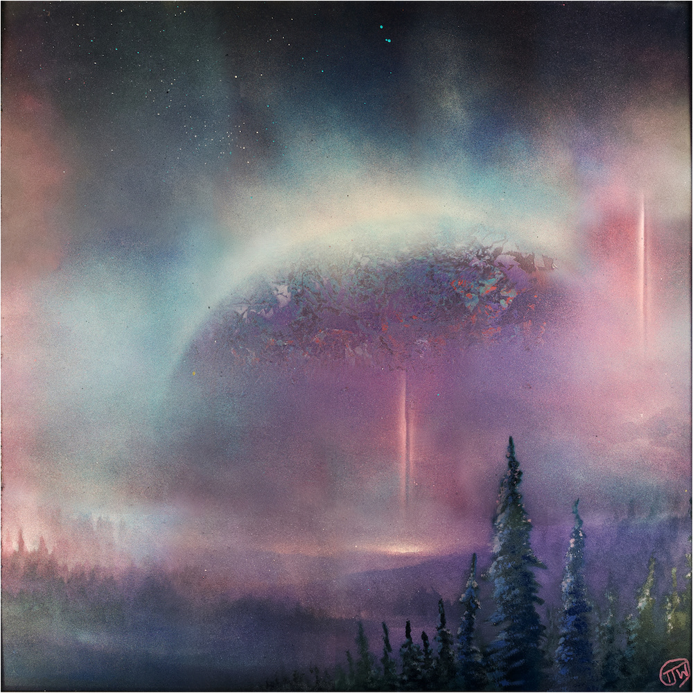 Tyrone Webb, Night Before, Spray paint on Wood Board, 24x24 in