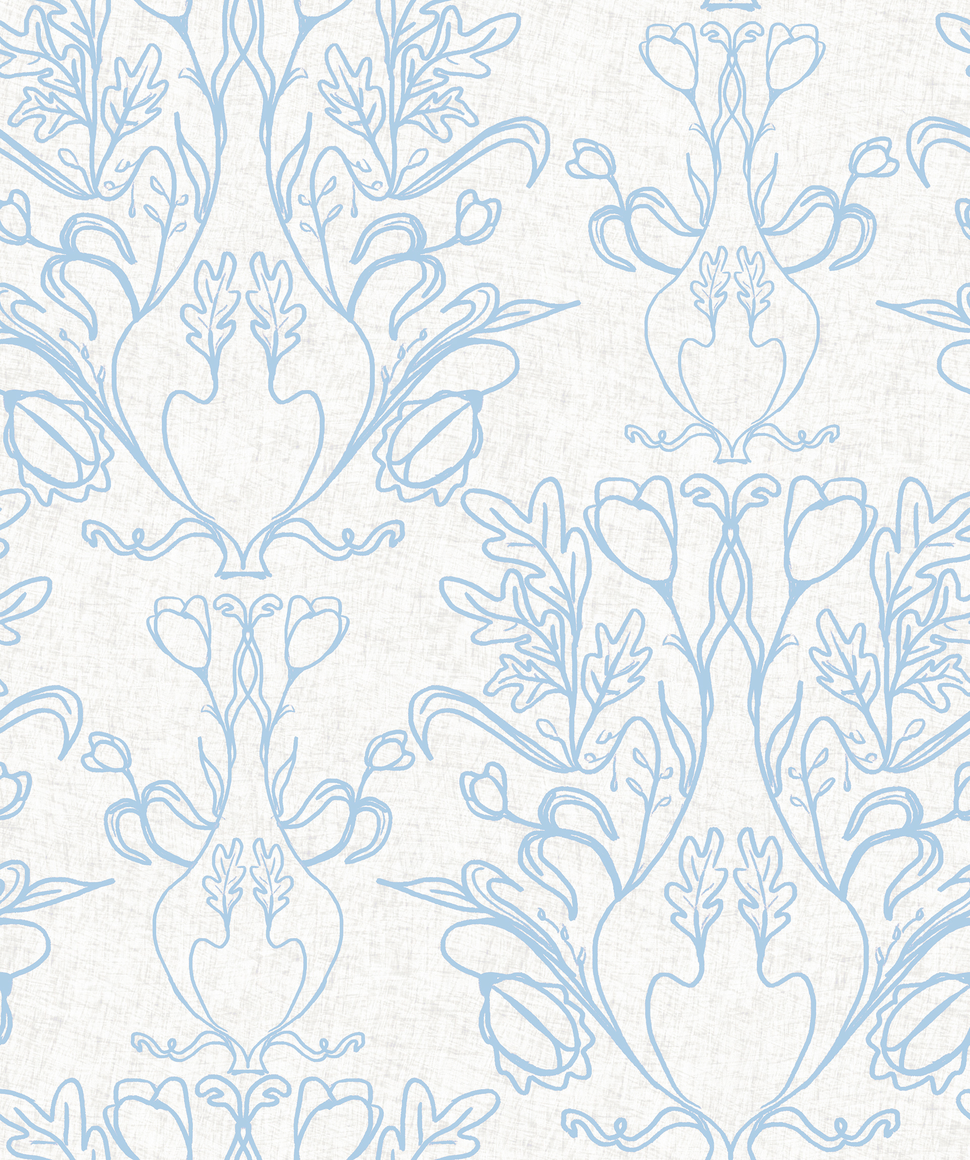 Blue and Cream Art Nuevou - Hand Drawn Vases