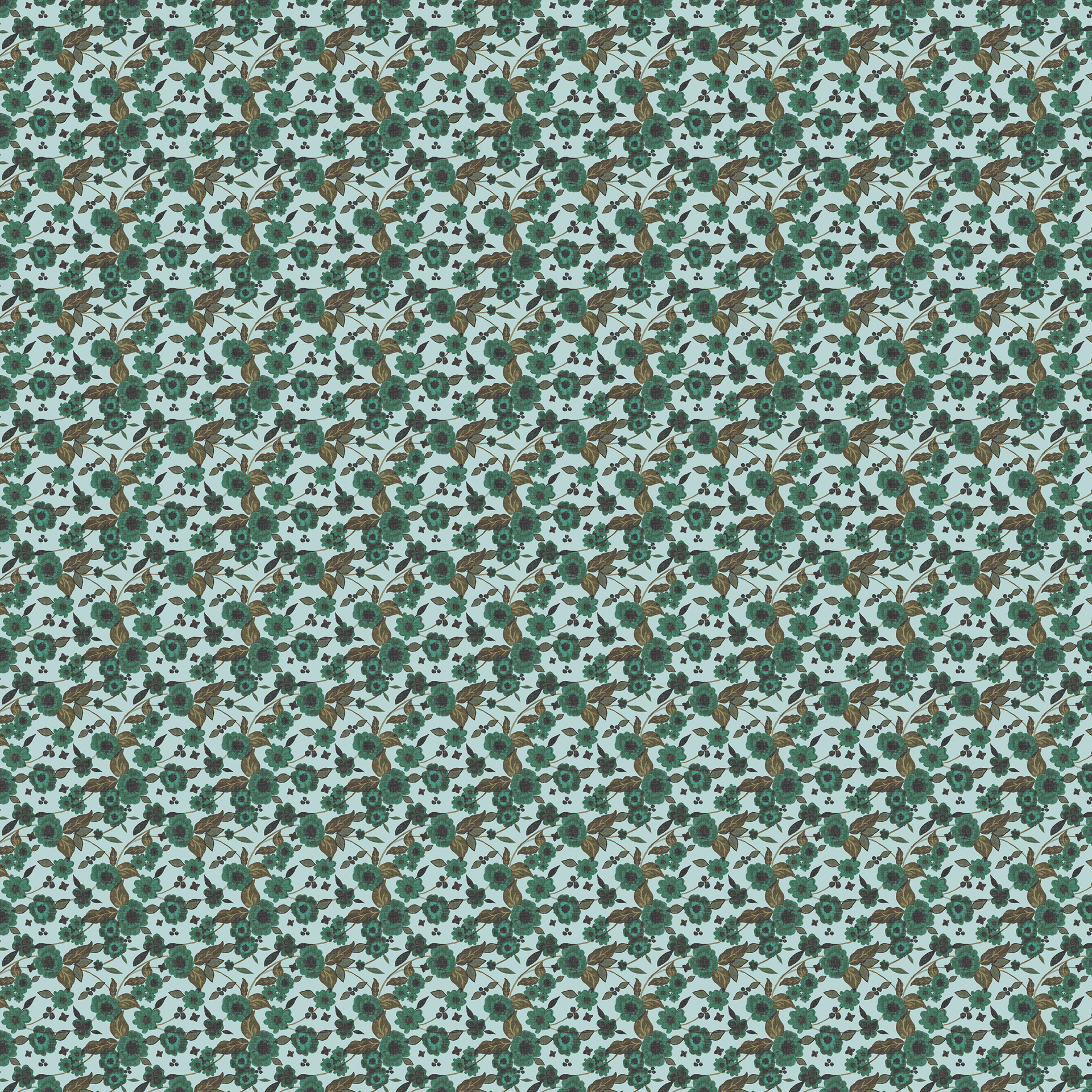 Teal and Olive Green Small Floral