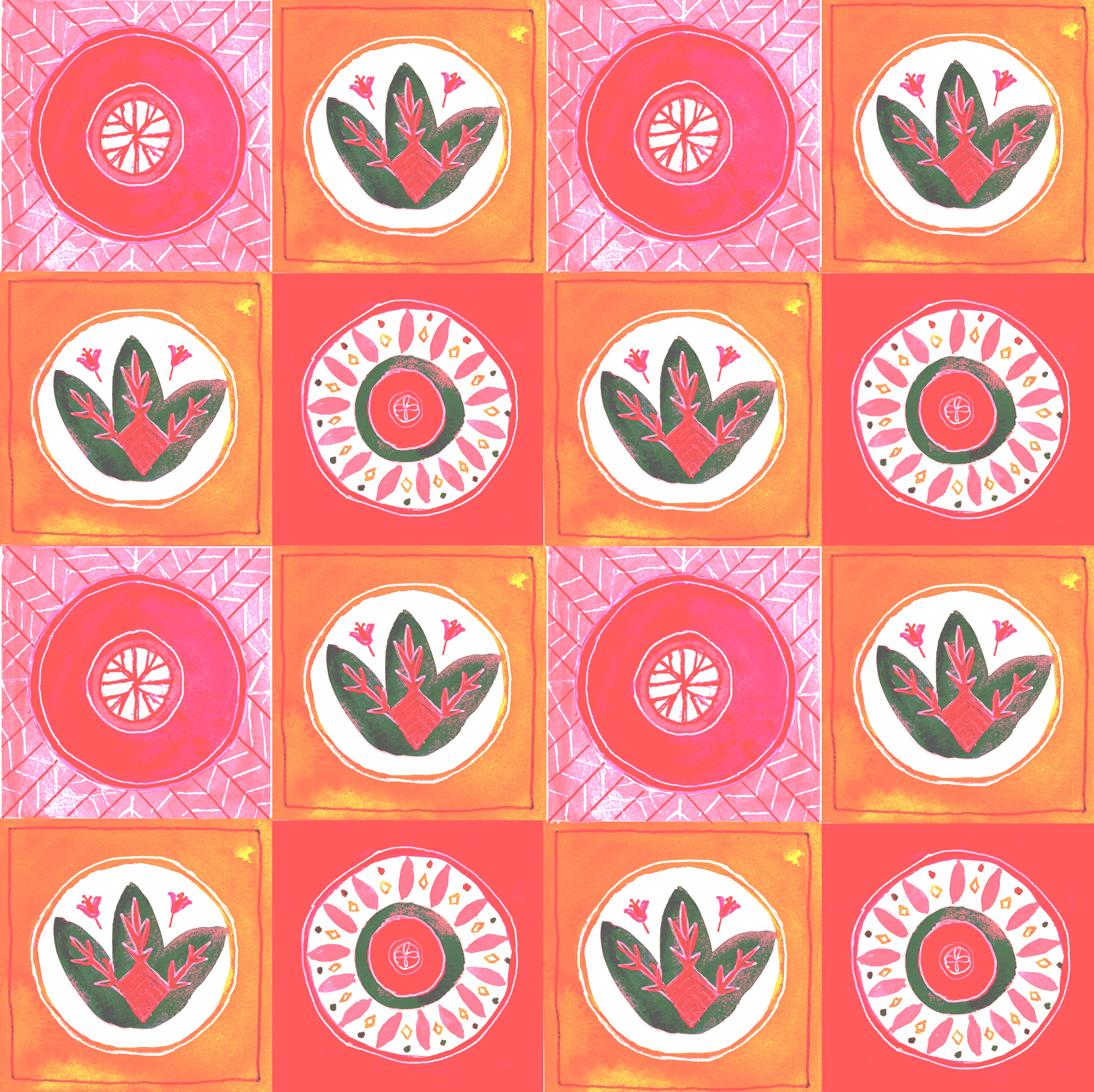 Pink and orange tile art