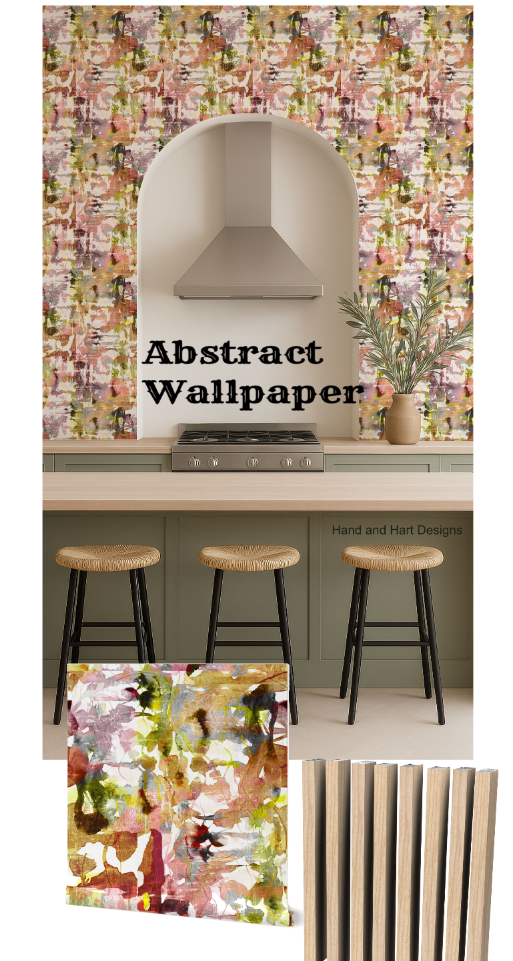 modern abstract wallpaper, kitchen decor, contemporary kitchen ideas, artistic wall coverings, peel-and-stick wallpaper