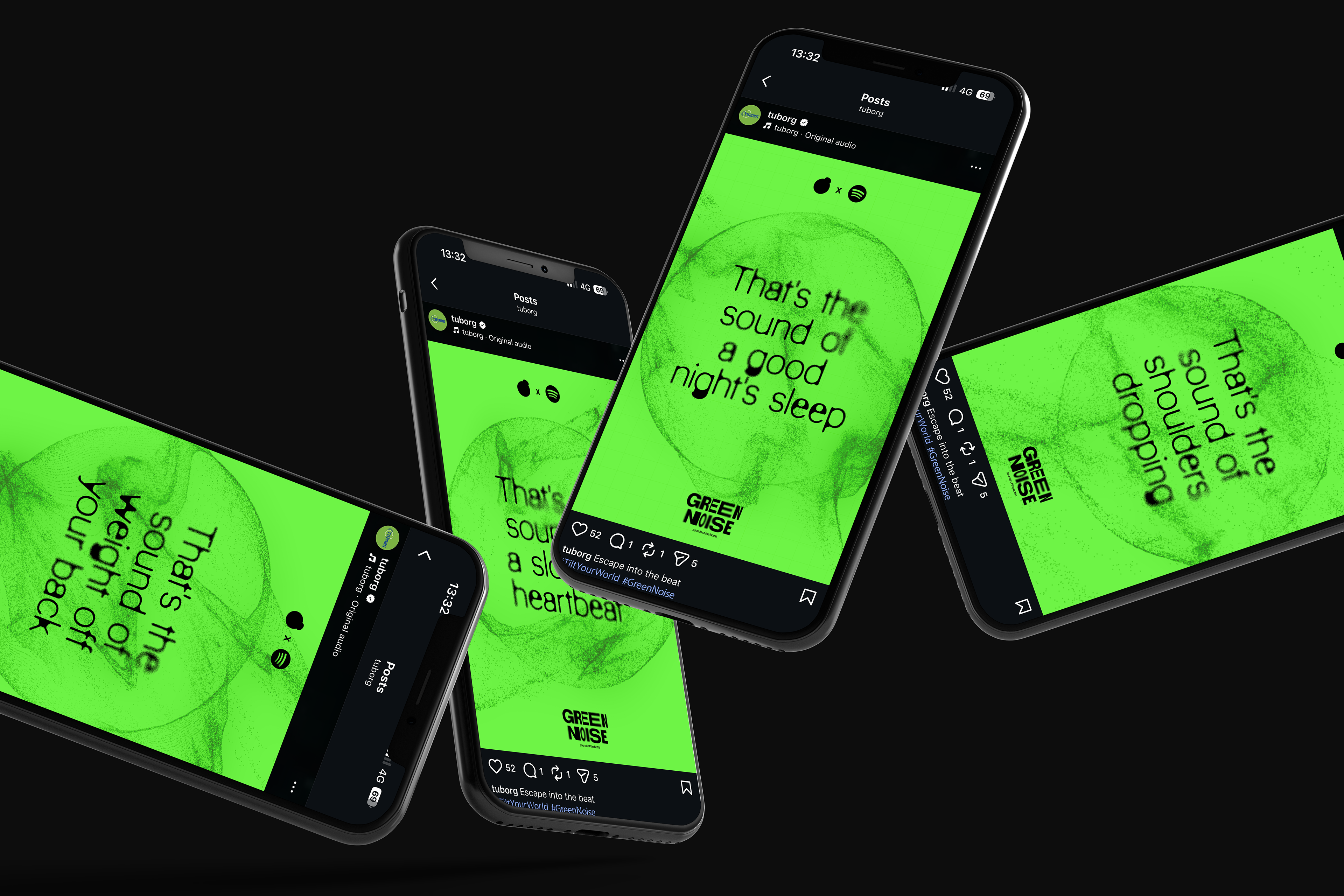 Social posts showcasing the benefits of ASMR to engage with Tuborgs current audience 