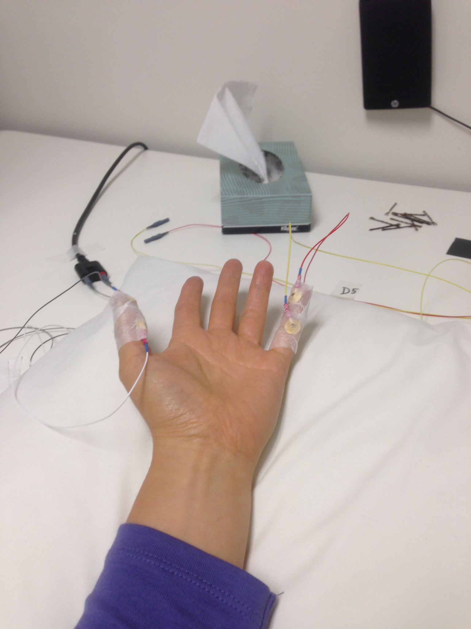 Getting ready for Dr Sarah Wallwork's peri-personal space test