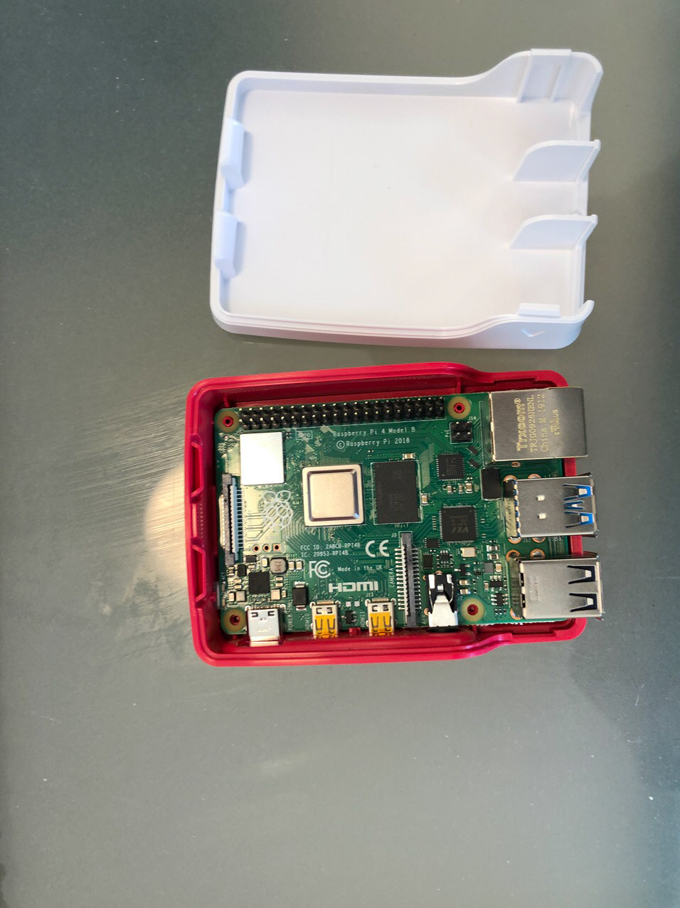 Inside of Raspberry pi with micro SD card