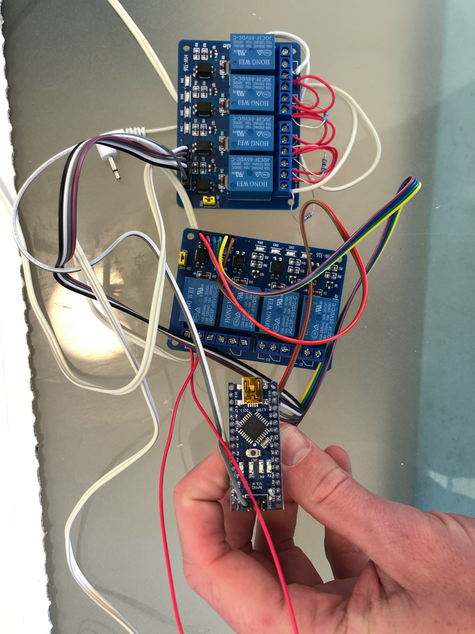 Peter with Relay boards and arduino for the preparation of selected pelvic pain effects
