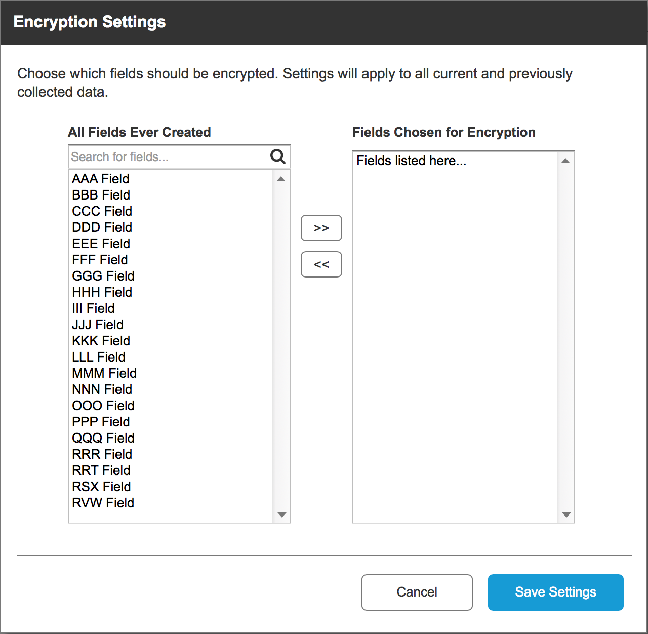 Fields with PPI required encryption