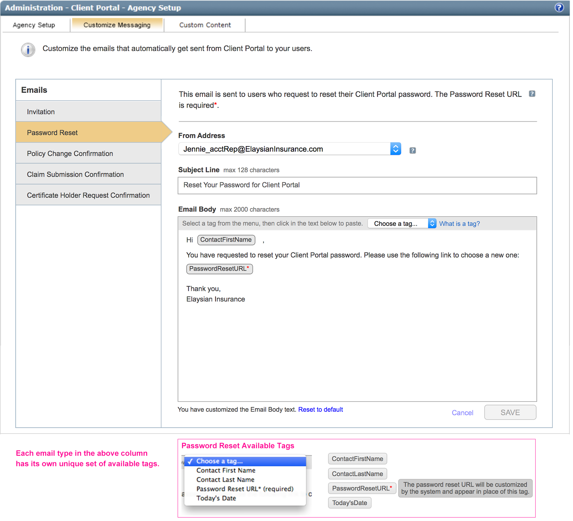 Customizing auto email templates