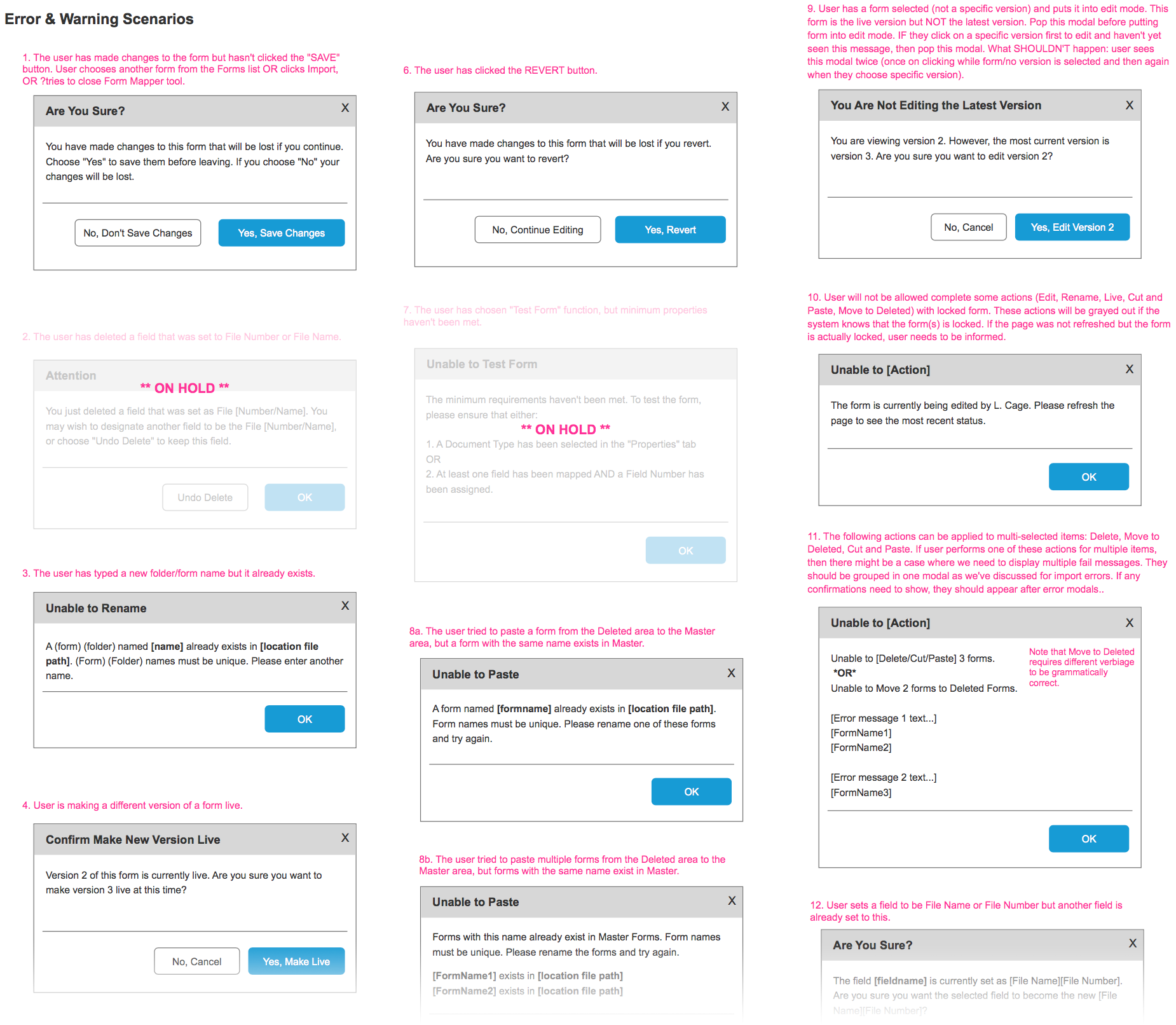 A whole lotta error and warning scenarios