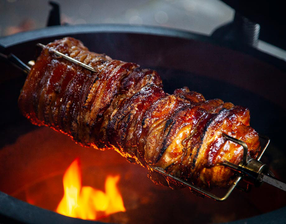 Outdoor Cooking - Nduja-stuffed rotisserie porchetta