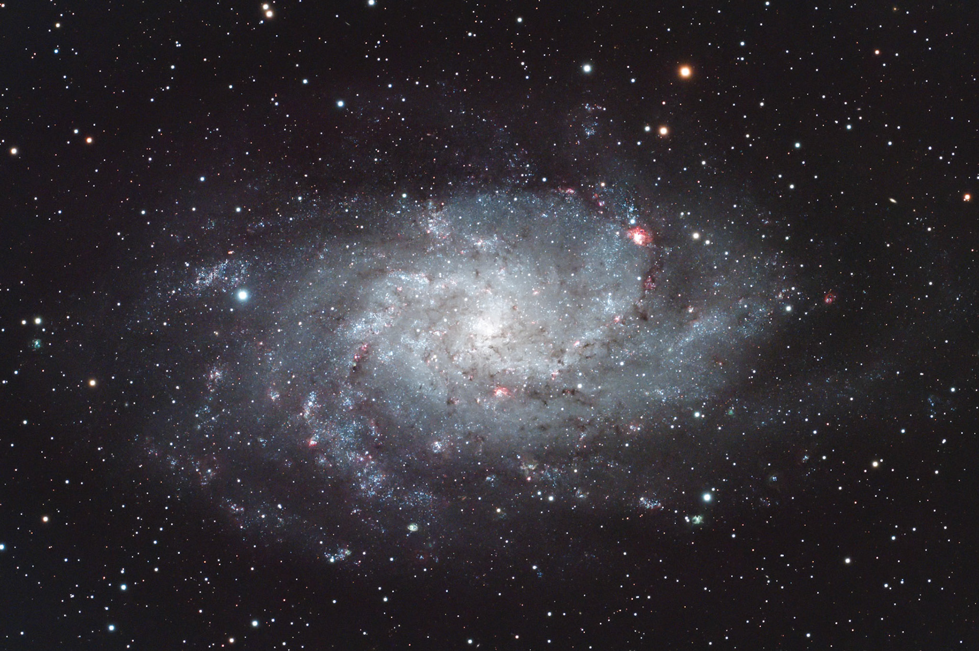 The Triangulum Galaxy (also known as M33) is the third-largest galaxy in the Local Group, after the Andromeda Galaxy (M31) and our very own Milky Way. It’s 2.73 million light-years from Earth, and contains around 40 billion stars.