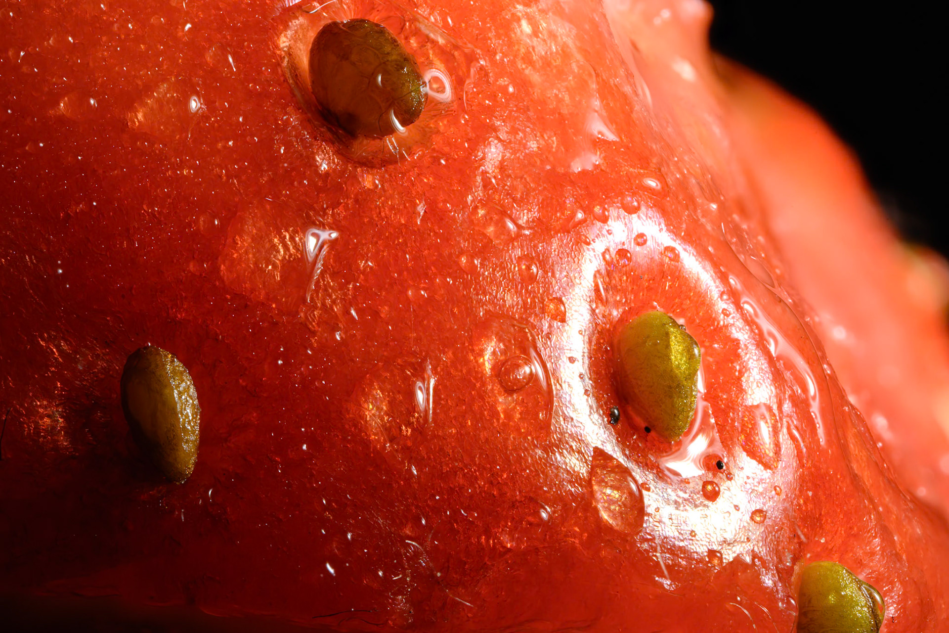 Ultra-macro photo of a strawberry. This image is a focus-stack of 26 photos.