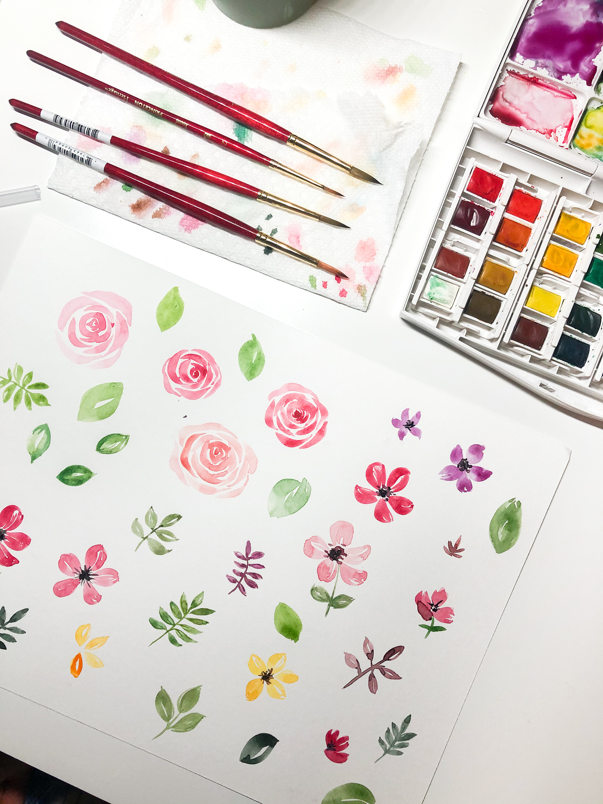 Hand-painted watercolor flowers