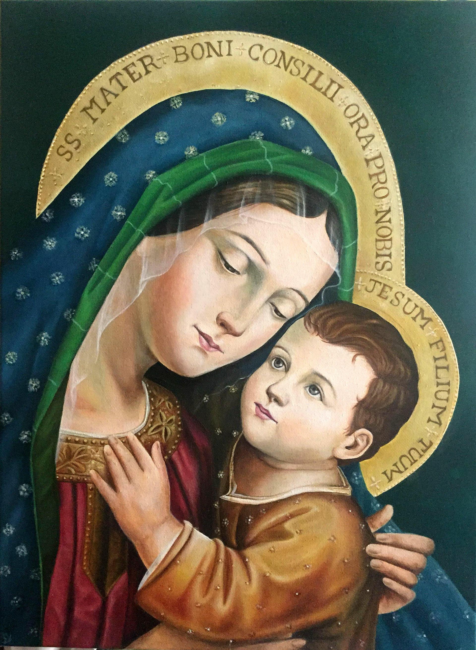 ~ Notre-Dame de la Consolation ~, Marie Duval, 2020, Huile sur toile, 40x30 cm, Aix en Provence  Reproduction d'après Pasquale Sarullo, ~ Madonna del buon Consiglio ~, XIXe s