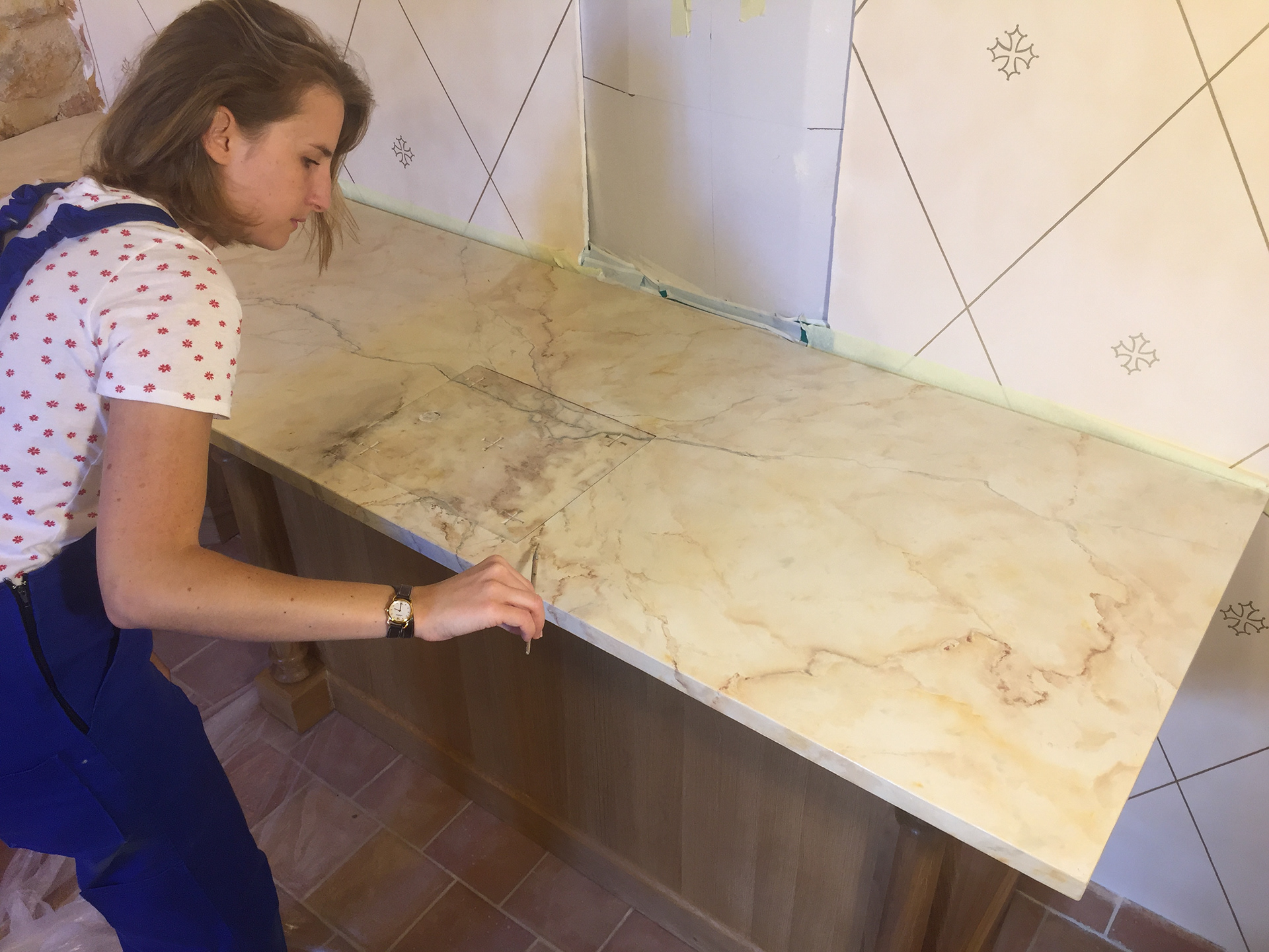 Marbre peint sur bois - Chapelle privée - Aveyron