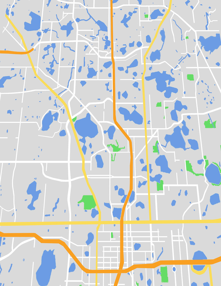 New Perspective: The map view angled to give it the appearance of someone peering over the map. Colors were reverted to compare between each color palette.