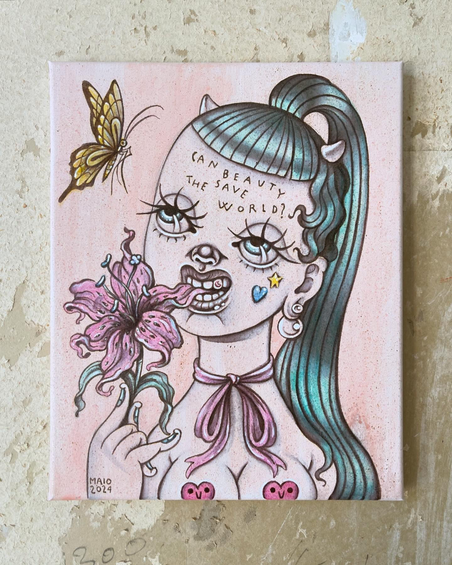 Fundamental Questions  - Acrylic and Ecoline on canvas 24 x 30 cm - 2024