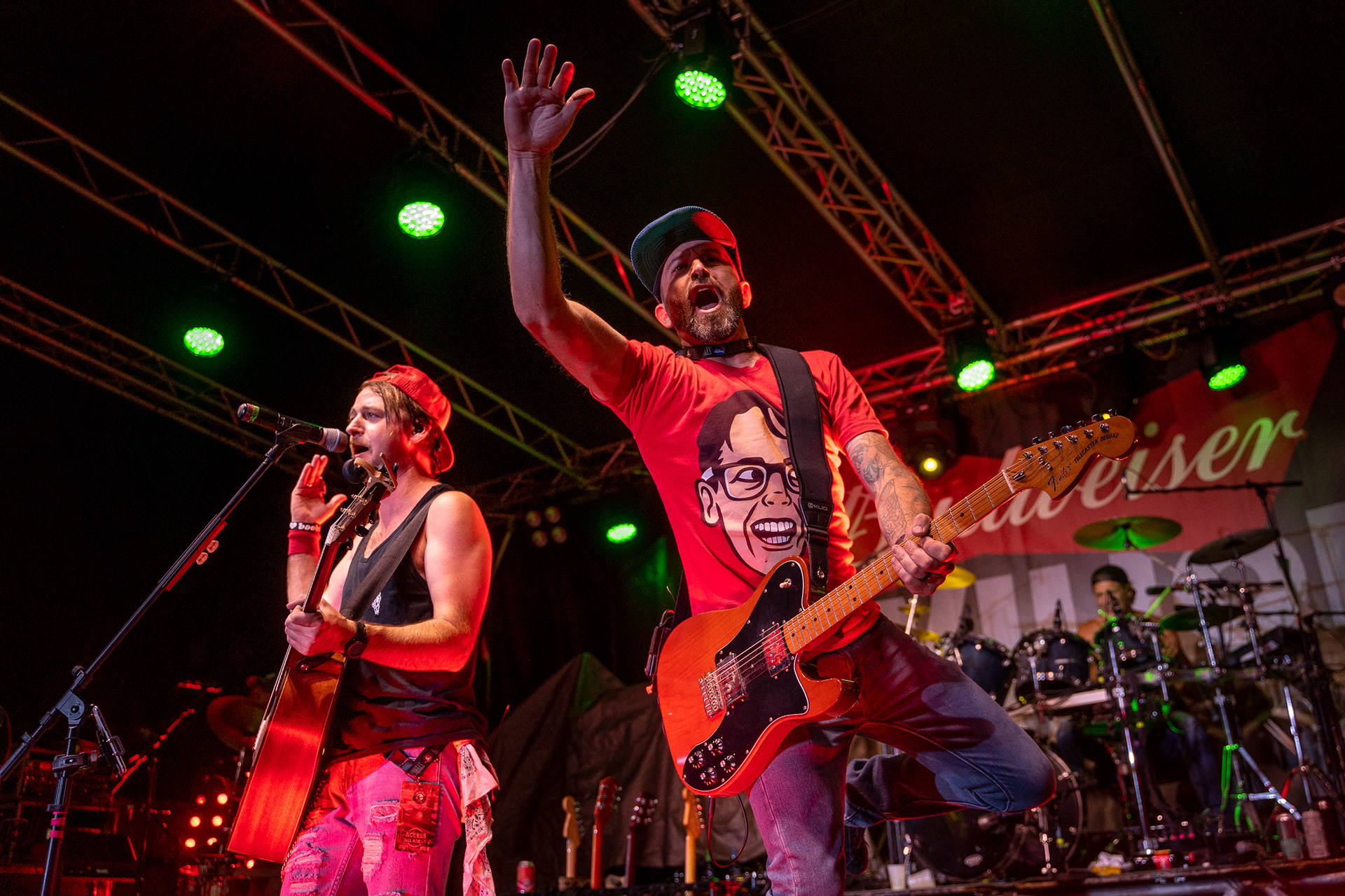 Members of Flannel perform with Judd Hoos at the Loud American Roadhouse during the seventh day of the 81st Sturgis Motorcycle Rally in Sturgis, South Dakota. 08.12.21.