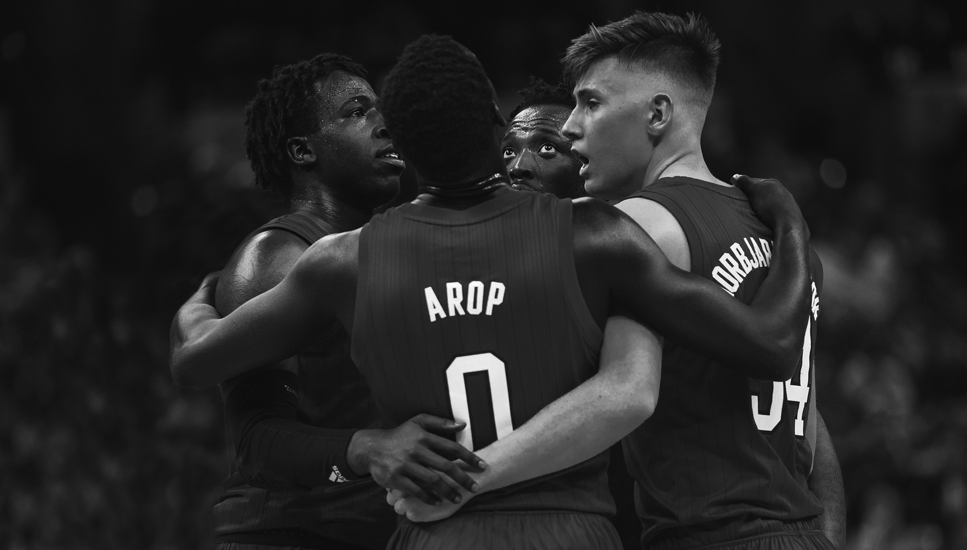 Nebraska’s Kevin Cross (from left to right), Akol Arop, Jervay Green and Thorir Thorbjarnarson huddle during the game against Indiana at Bankers Life Fieldhouse in Indianapolis, Indiana. 03.11.20.