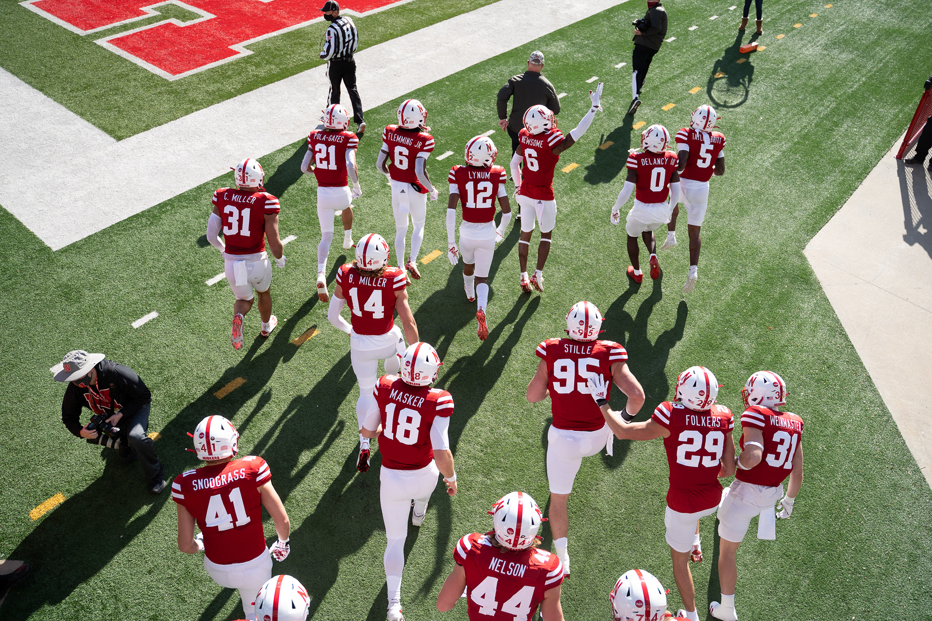 The Nebraska Football team takes to the field to face off against Penn State at Memorial Stadium in Lincoln, Nebraska. 11.14.20.