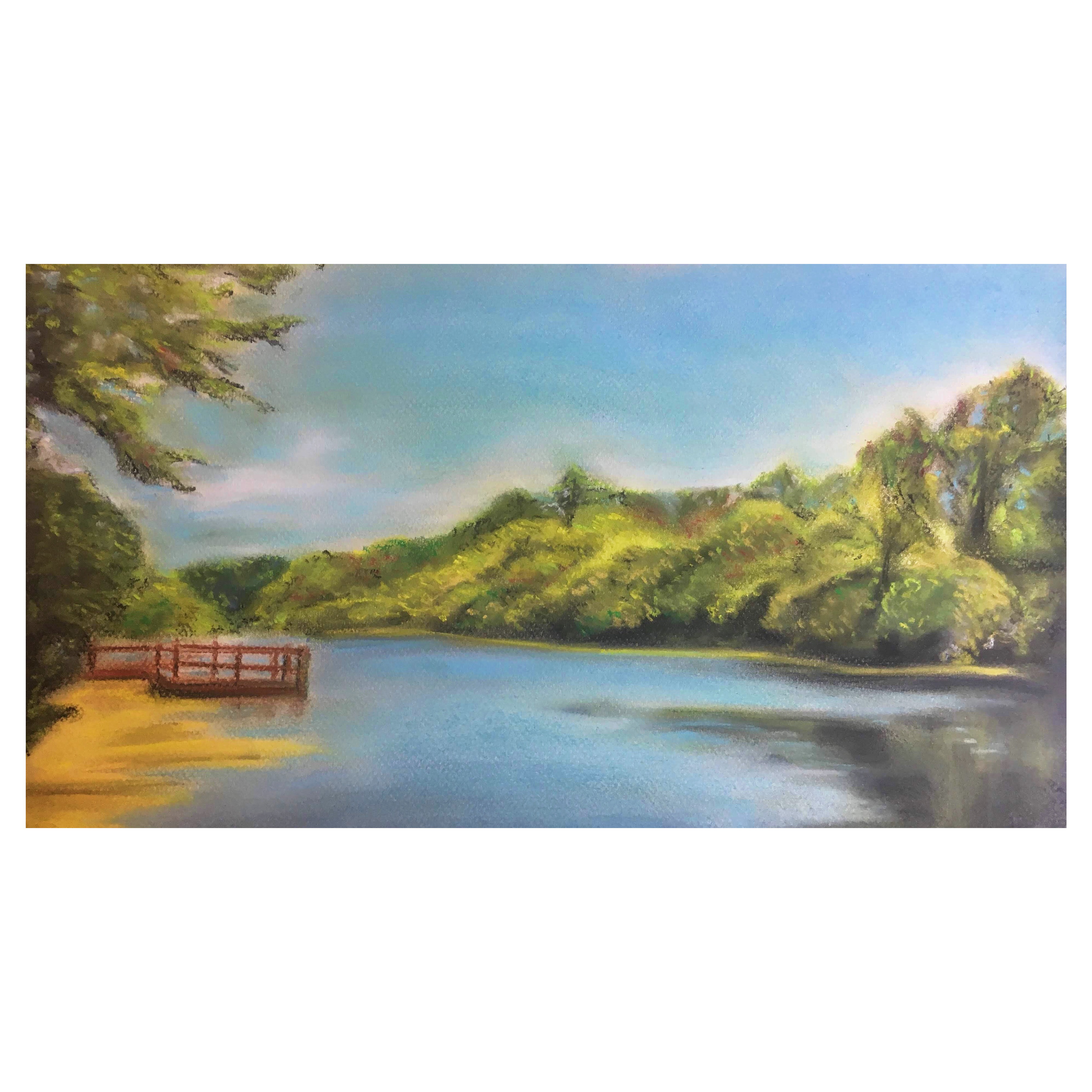 landscape of canal, chalk pastel on pastel paper, c. 2019