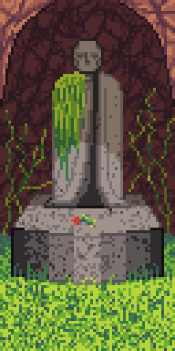 A statue of prayer, reclaimed by the earth.