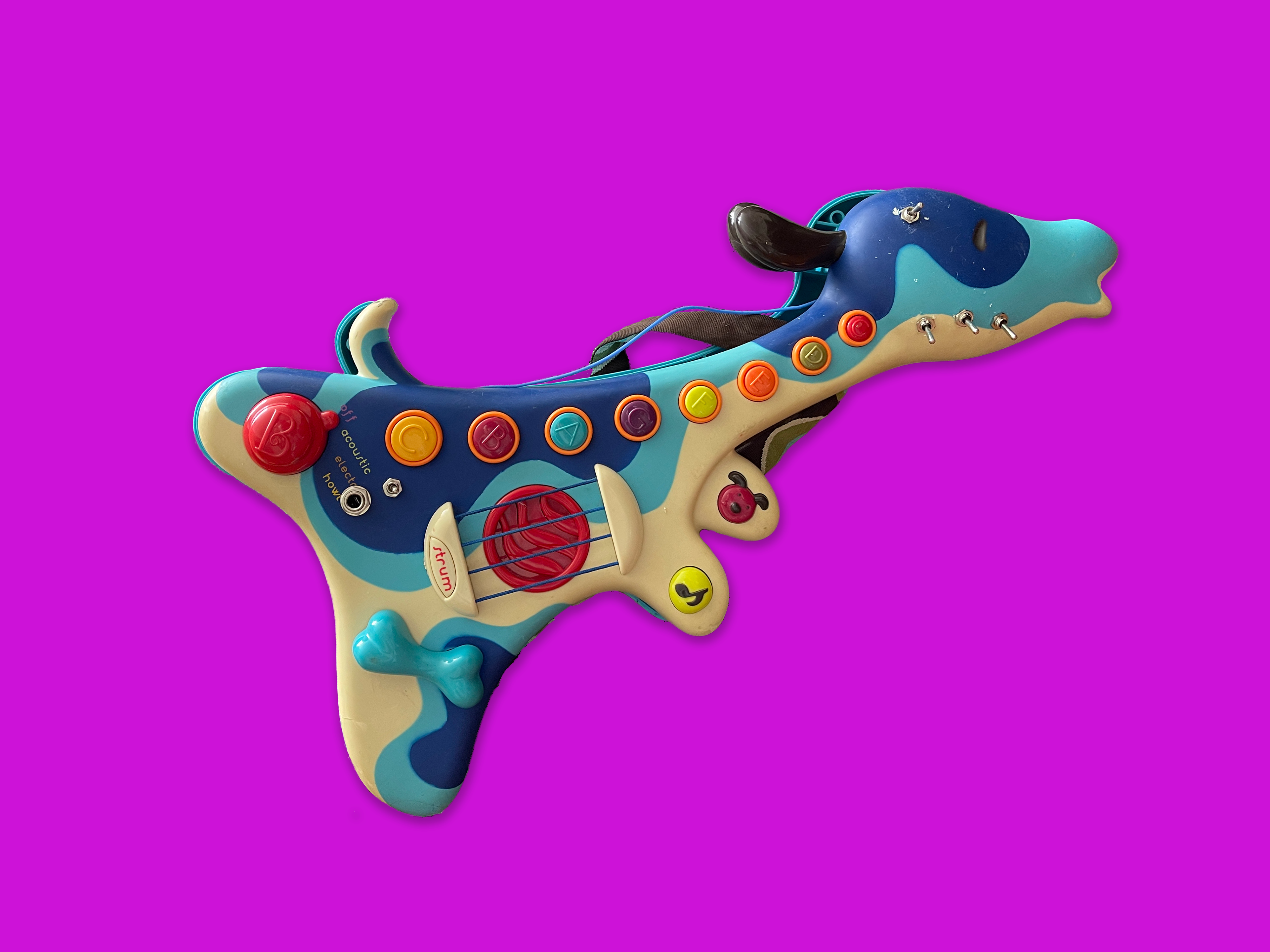 Dog guitar toy with various circuit bends, as well as 1/4" output