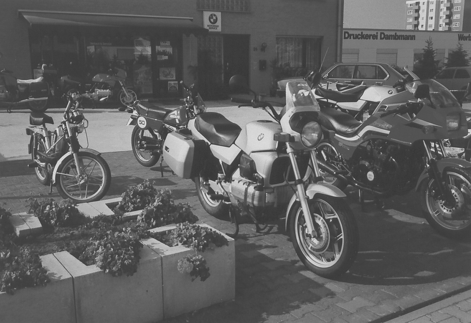 Early photo of the BMW shop.