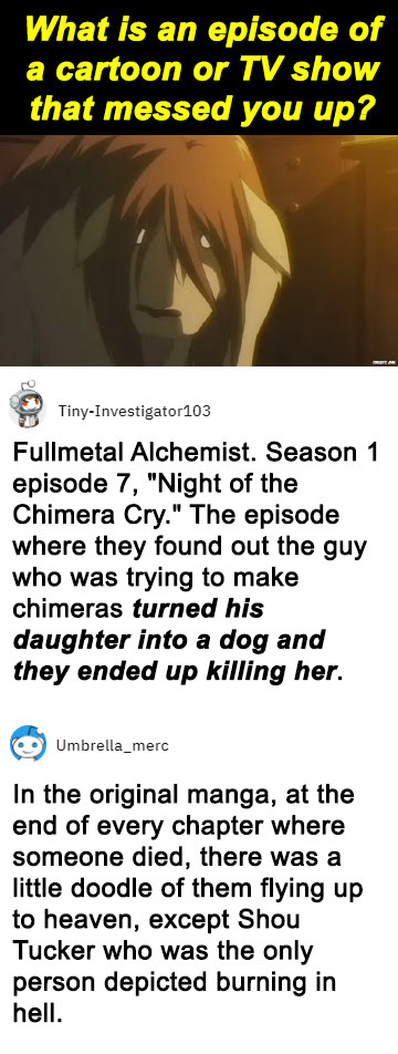 A Facebook visual of a Reddit comment that I used for one of my lists, titled "19 Dark TV Moments That Left Reddit Users Emotionally Scarred"