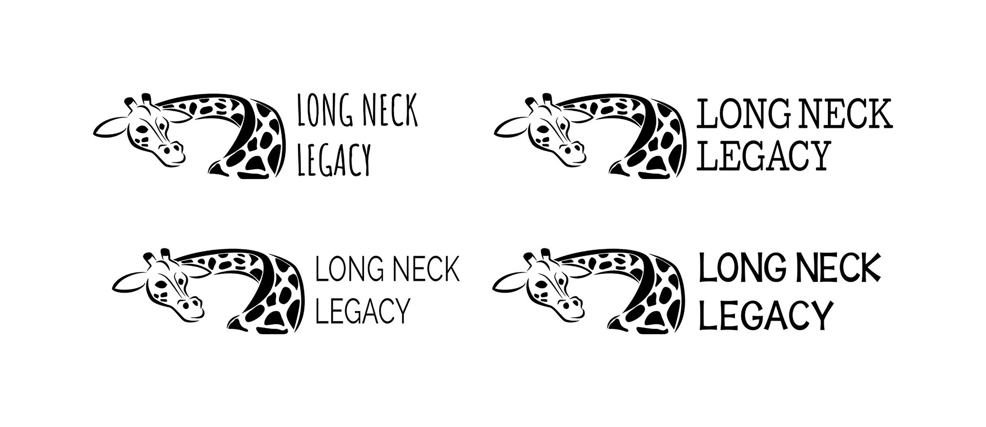 Different typeface variations of the Long-Neck Legacy logo