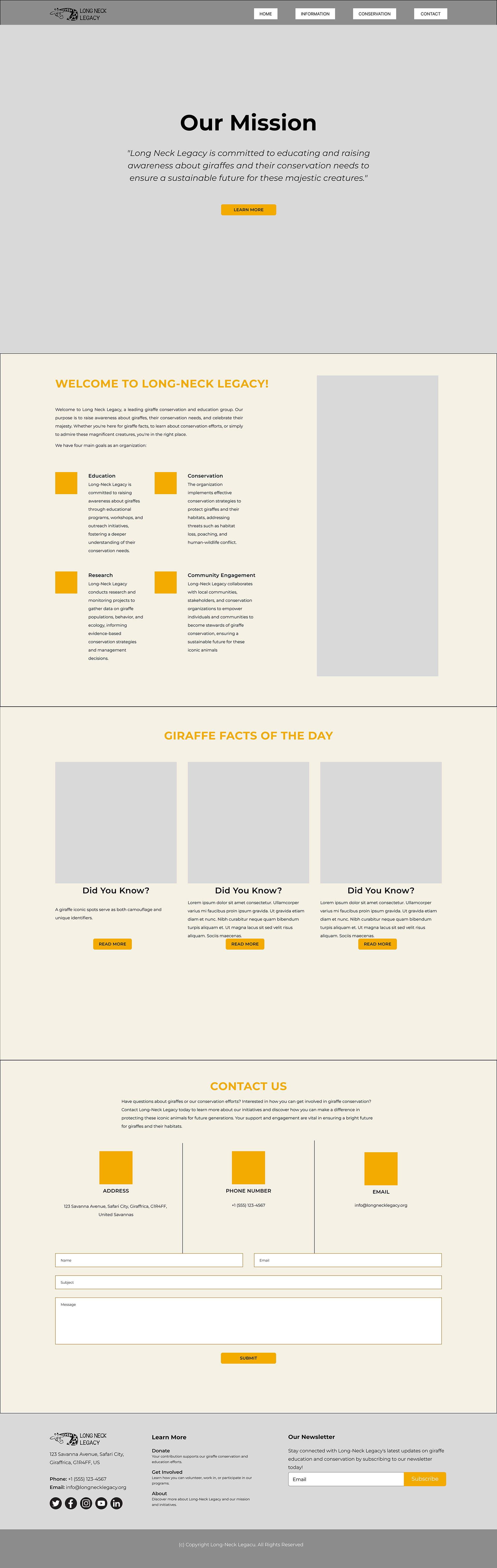 Image of the low-fidelity wireframe of the home/index page of the base Long-Neck Legacy website