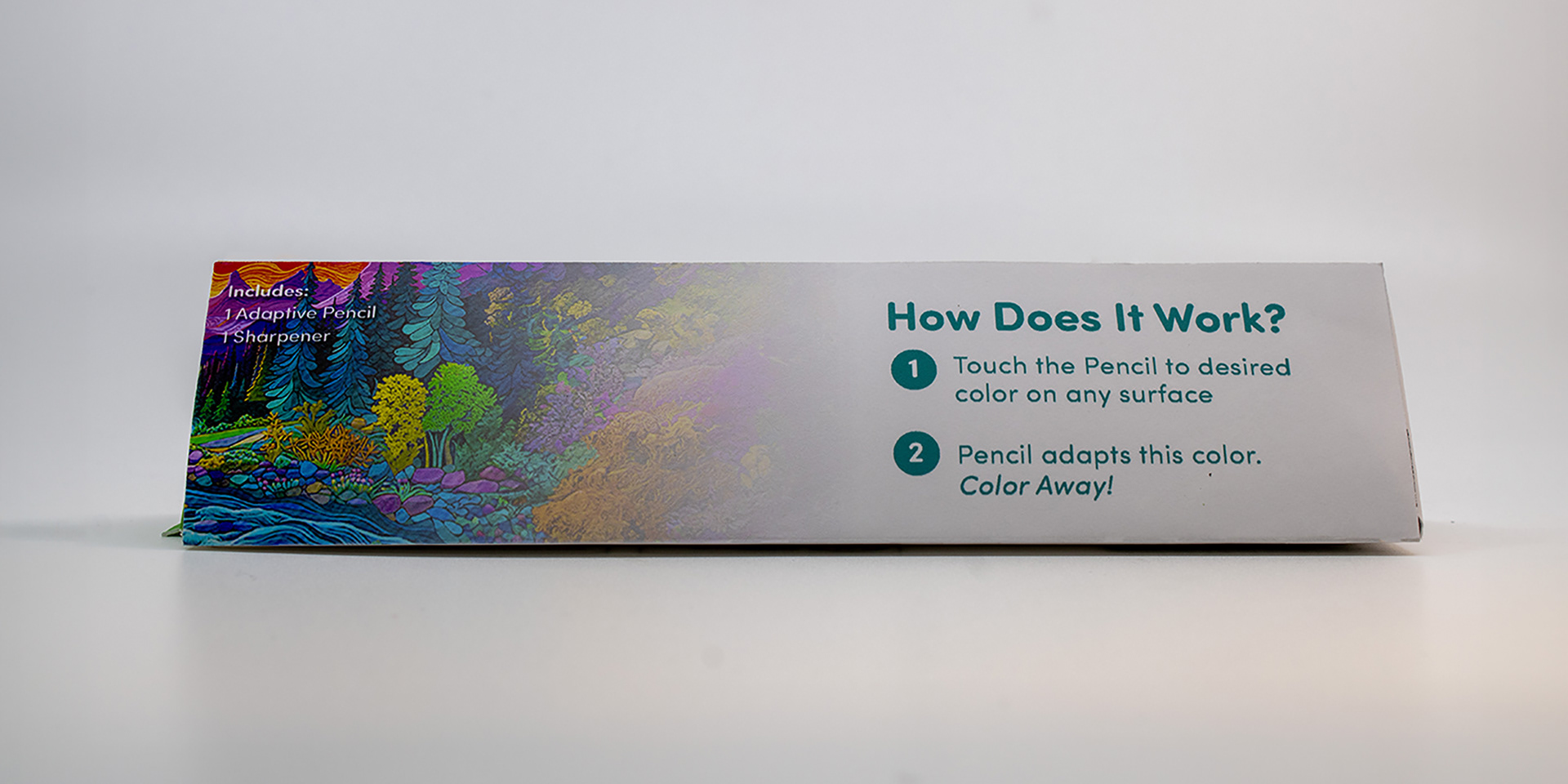Image of the back of the Chroma Chameleon package design featuring how the product works and how the user will use it, along with supporting graphic