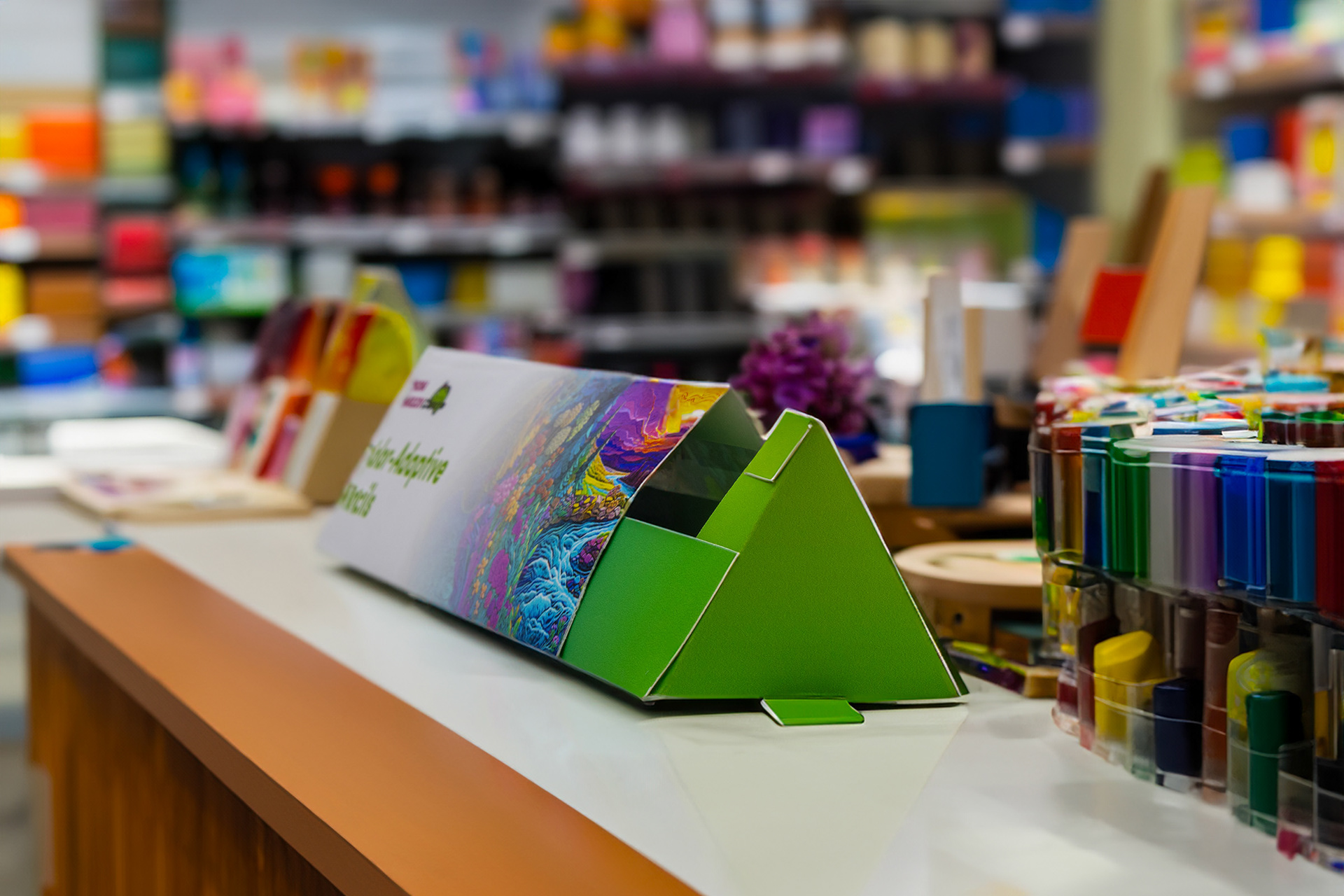Image of the Chroma Chameleon Package Design on display in the arts and crafts section of an art supply store