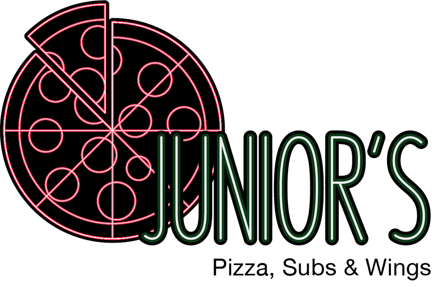Image of the first logo iteration of the Junior's Pizza, Subs & Wings logo