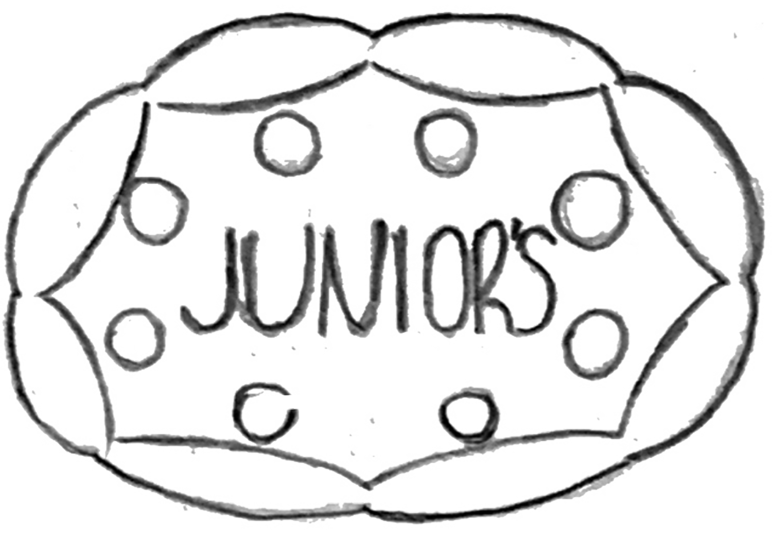 Image of the first manual sketch of the Junior's Pizza, Subs & Wings logo