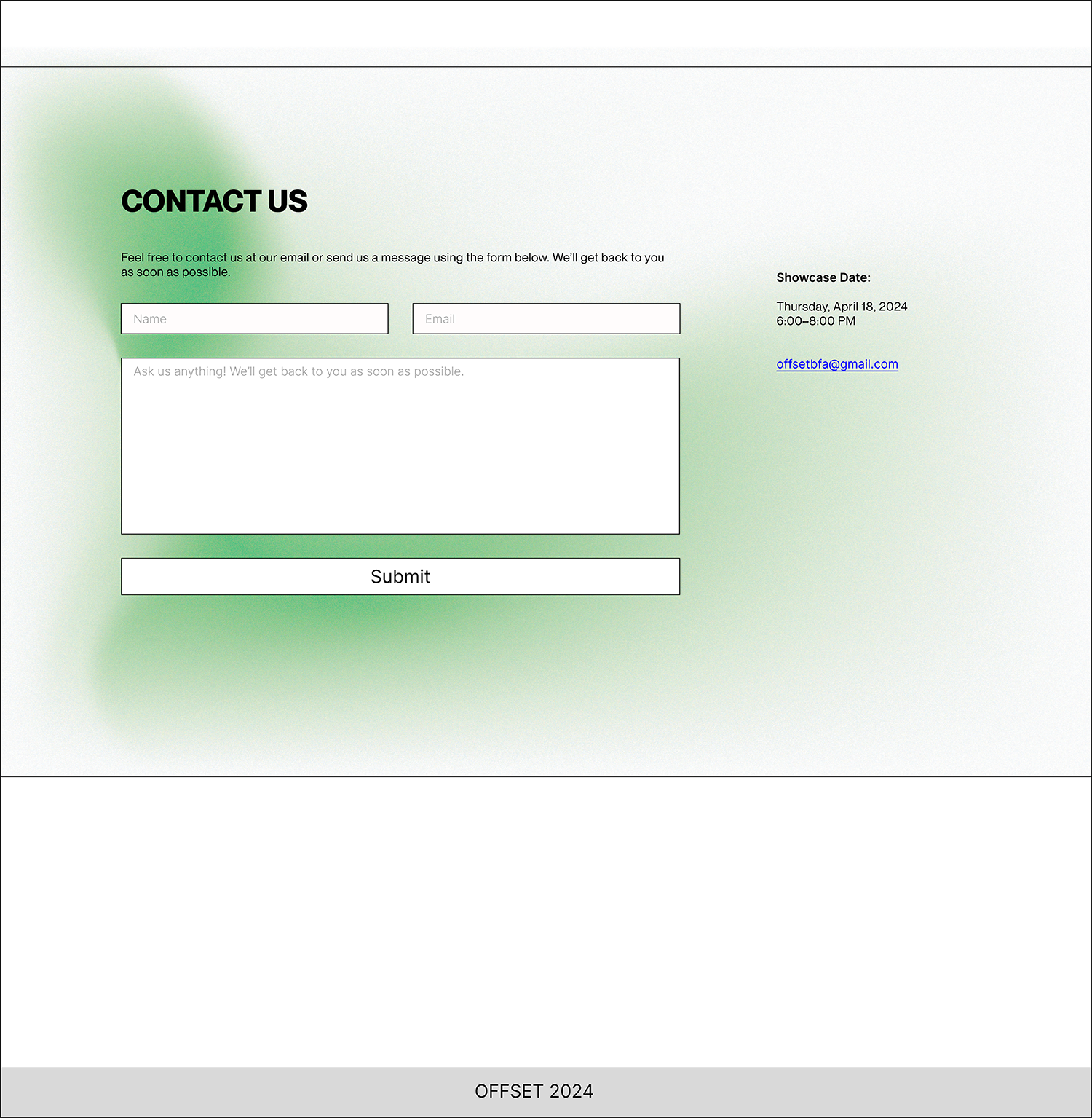 Image of the wireframe of the contact page of the Offset BFA Exhibition website