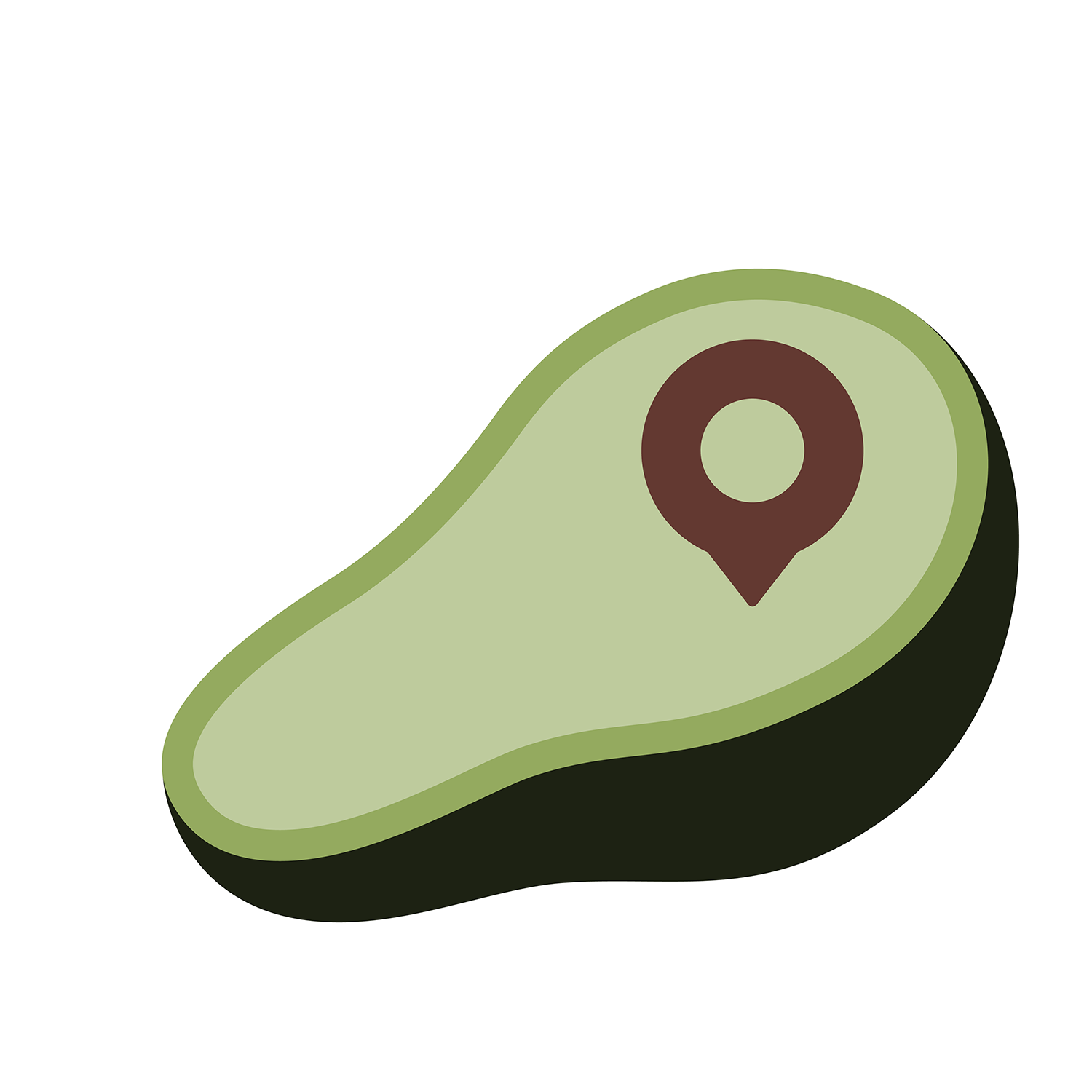 Image of sixth Bon Appetit application icon concept, with a location pin substituting the pit of an avocado