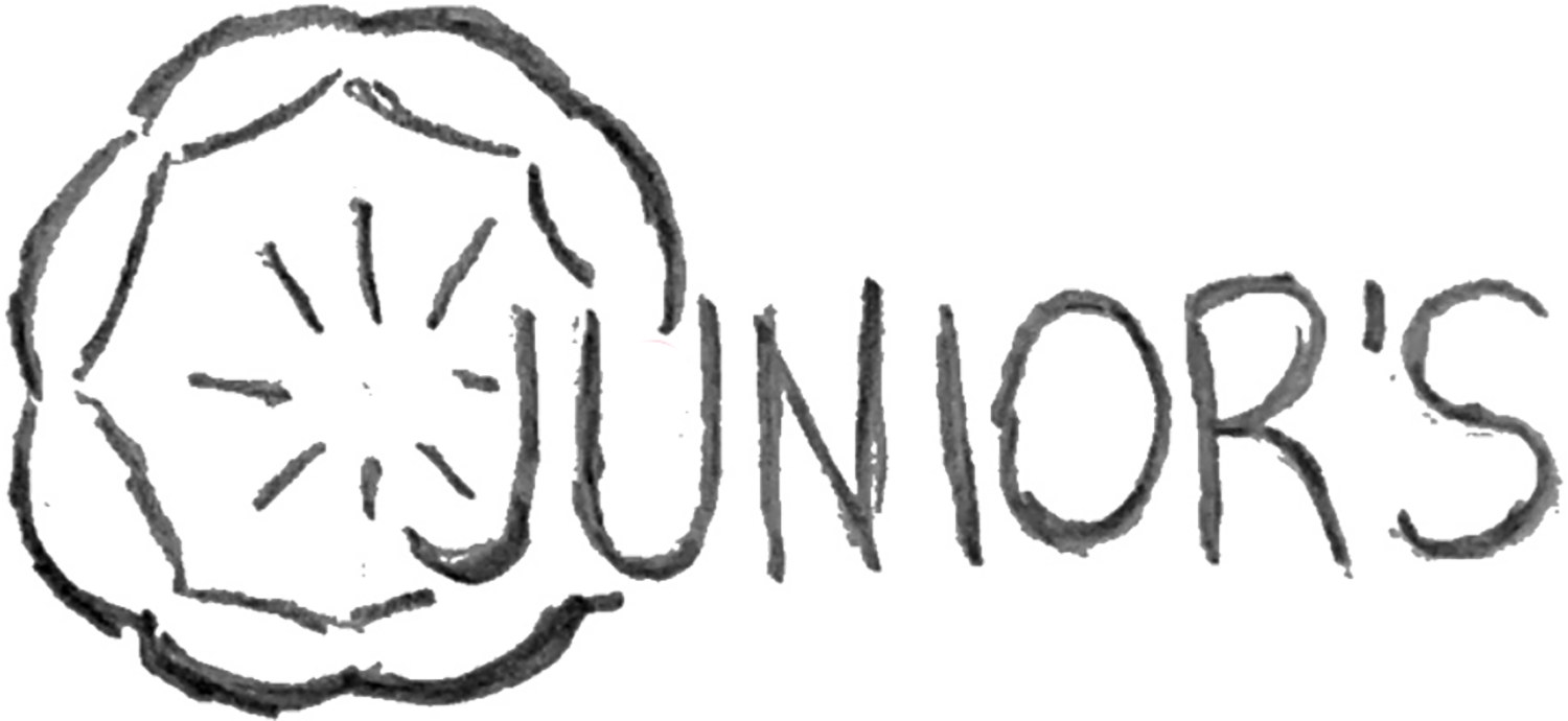 Image of the fourth manual sketch of the Junior's Pizza, Subs & Wings logo