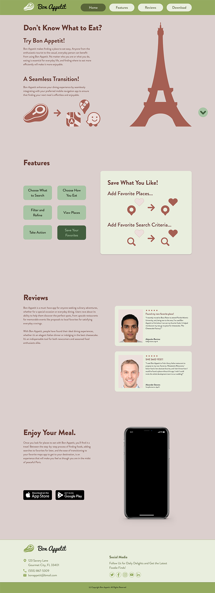 Image of Bon Appetit application promotion landing page