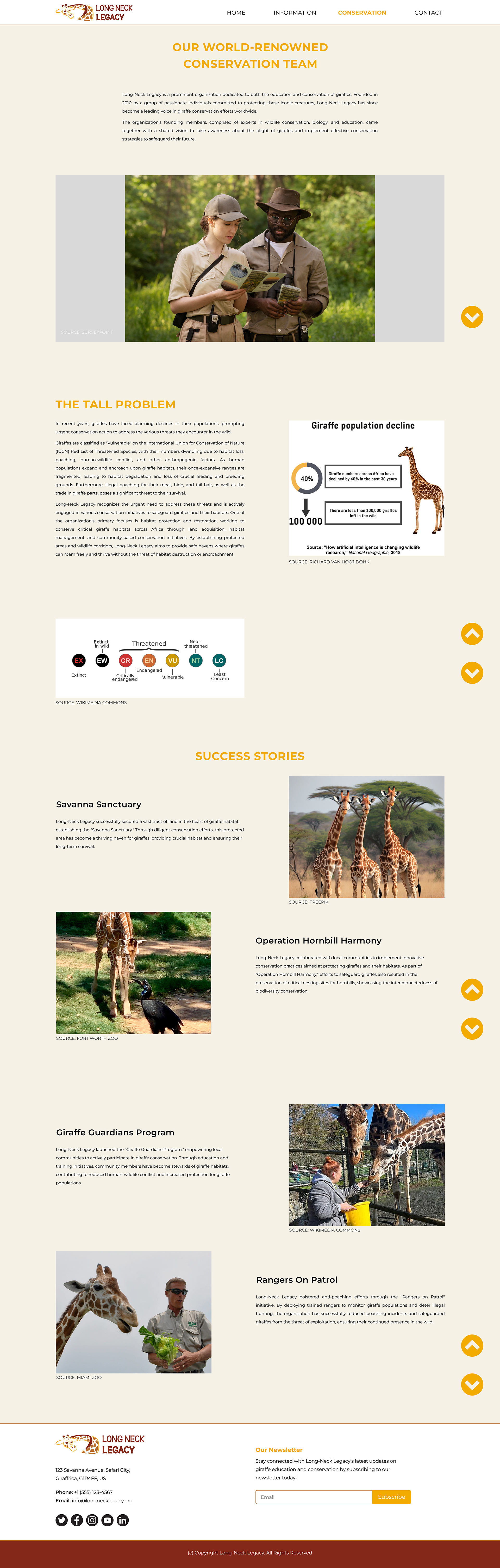 Image of the detailed wireframe of the Conservation page of the base Long-Neck Legacy website