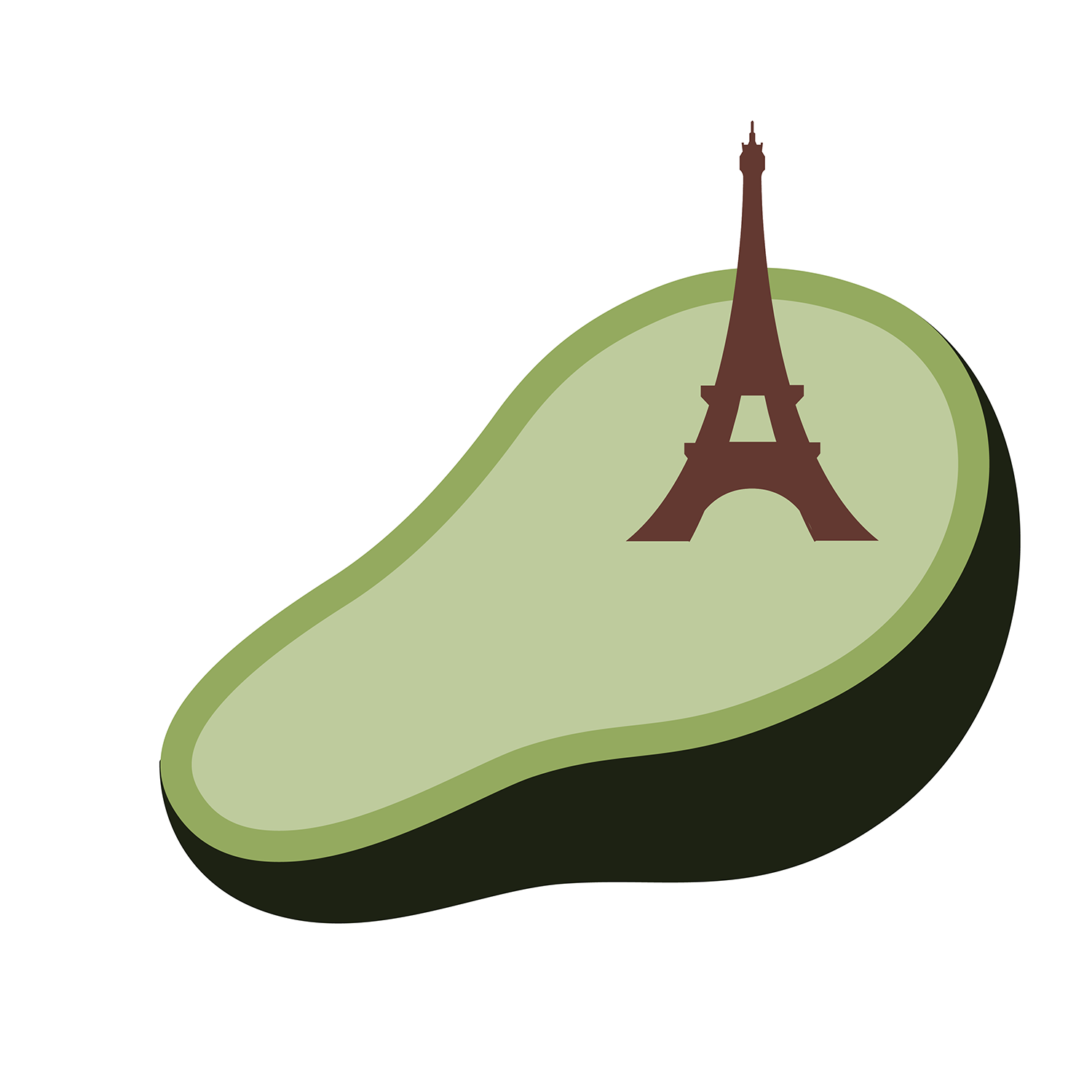 Image of fifth Bon Appetit application icon concept, with an Eiffel tower substituting the pit of an avocado
