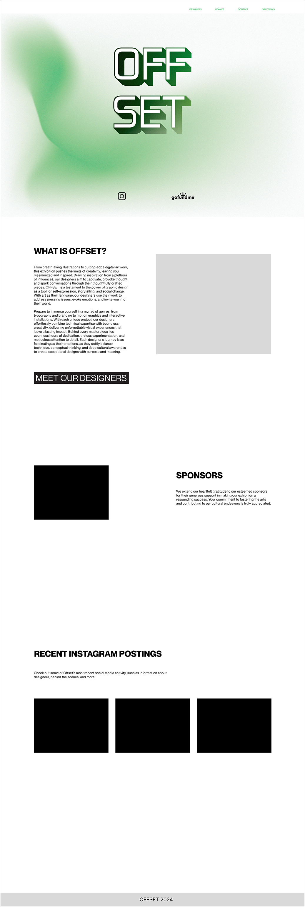 Image of the wireframe of the home/index page of the Offset BFA Exhibition website