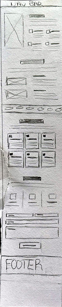 Image of the wireframe sketch of the home/index page of the Adopt, Don’t Shop social awareness website
