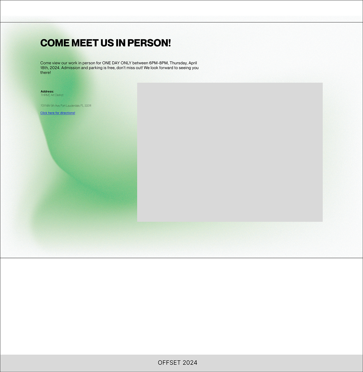 Image of the wireframe of the directions page of the Offset BFA Exhibition website